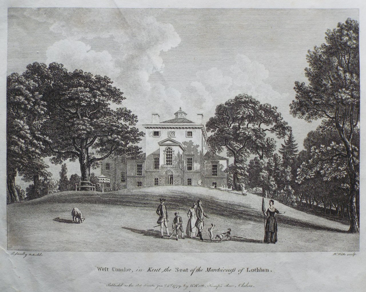 Print - West Combe, in Kent, the Seat of the Marchioness of Lothian. - Watts